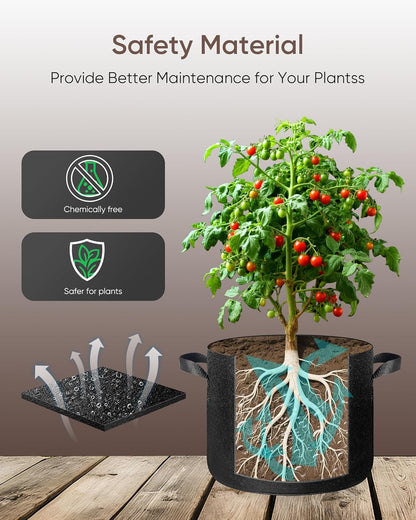 The Growing 5 Pack 15 Gallon Fabric Grow Bags，Thickened Aeration Nonwoven Fabric Plant Pots with Durable Handles,Heavy Duty 300G Planter Pot for Tomato, Fruits, Vegetables and Flowers, Black