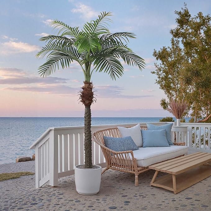 2 PCS Fake Palm Tree 7 FT,Tall Artificial Palm Trees for Outdoor Indoor Decor,Faux Phoenix Palm Plants for Outside Patio Pool Coastal Home Office Living Room