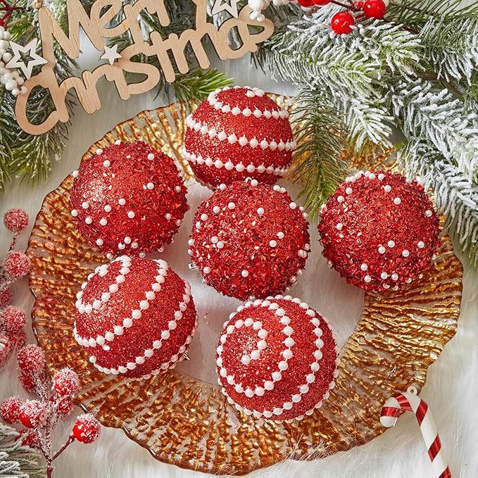 Red Christmas Ball Ornaments,12ct Christmas Tree Shatterproof Plastic Hanging Sequin Xmas Balls for Festivals Holiday Party Decorations(70mm/2.76")