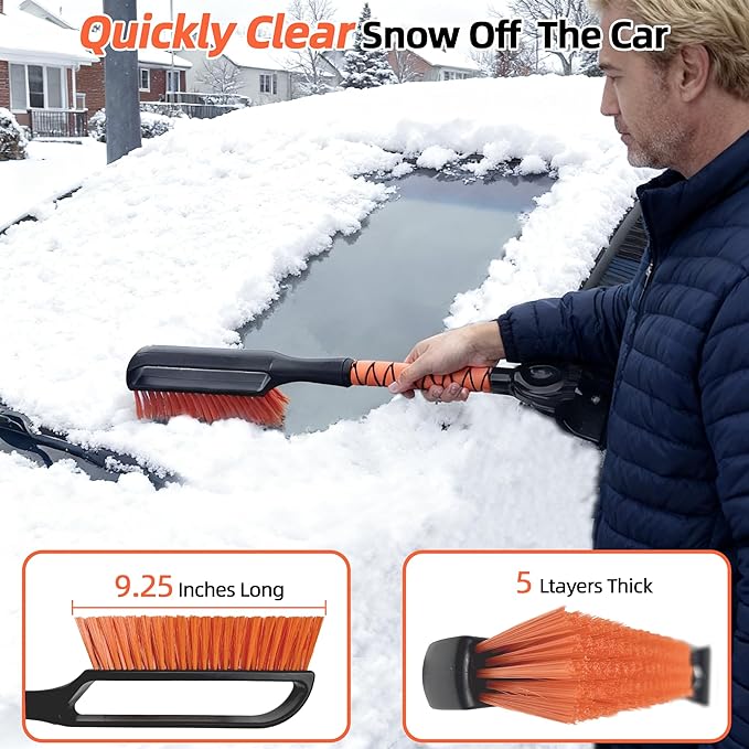 27" 2-in-1 Snow Brush and Ice Scrapers for Car Windshield [Military-Grade Rugged Durability] Removable for Easy Storage, Suitable for Sedans, SUVs and Trucks（Orange）