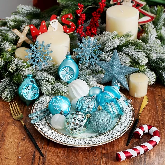 XmasExp 99-Pack Christmas Ball Ornaments Assorted Shatterproof Christmas Tree Decorations with Hand-held Gift Package for Xmas Tree,Home,Party (Light Blue)