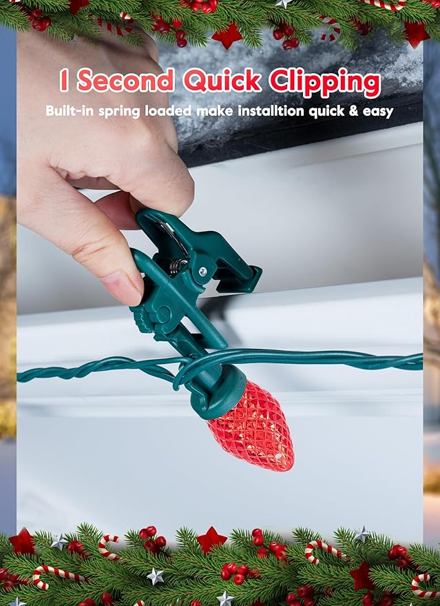 Minetom C9 LED Christmas Lights Outdoor, 68 Feet 100 LED C9 String Light with 100 Spring Clips, Waterproof Connectable Christmas Tree Lights for Outside Roofline Patio Home Xmas Decor, Red & Green