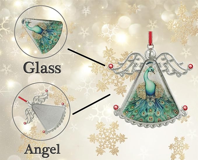 XUTAI Angel Christmas Tree Ornaments Peacock Feathers Christmas Ornament Glass Christmas Hanging Angel Glass Pendant for Holiday Decoration