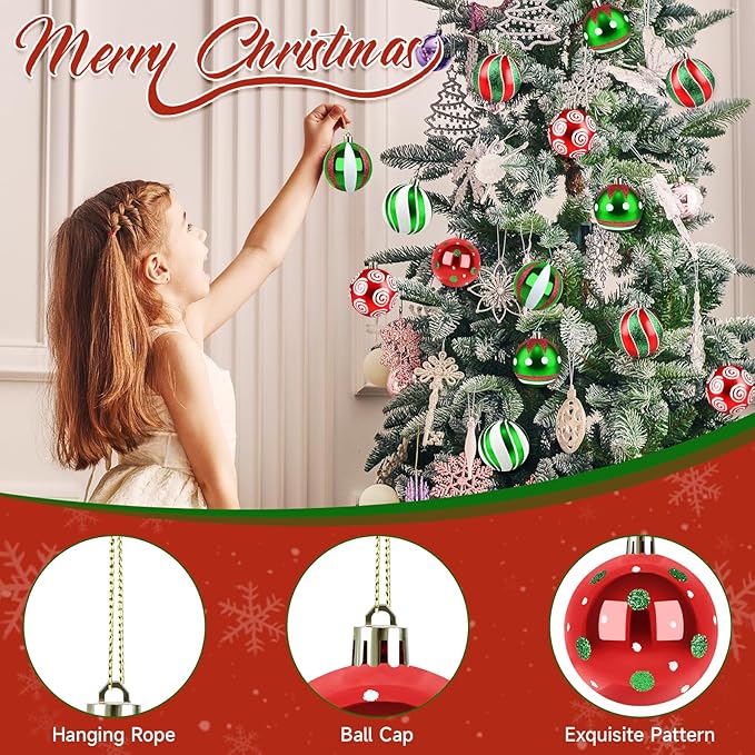 Christmas Balls Ornaments for Xmas Tree- 30Pcs Shatterproof Christmas Tree Decorations, 2.36" Hanging Balls Muti-Color Xmas Ball Ornaments Set for Holiday Party Decoration