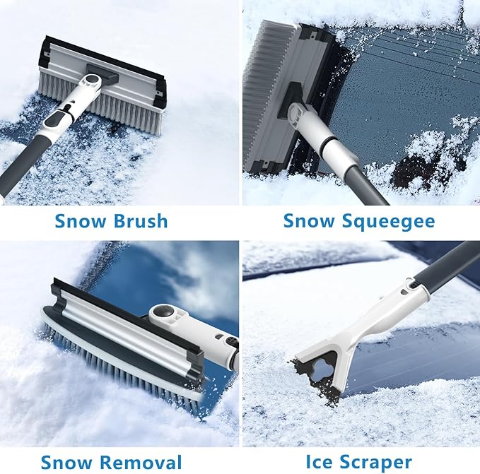 47.3" Car Snow Brush & Snow Broom for Truck SUV | Extendable Ice Scrapers for Car Windshield with Foam Grip | No-Scratch Soft Bristles for Vehicle Roof Cleaning | Heavy Duty Auto Snow Removal Tool