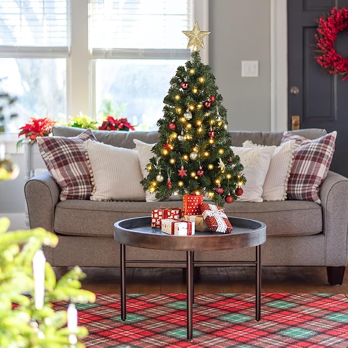 VINGLI 3ft Pre-lit Artificial Christmas Tree, Mini Tabletop Xmas Tree with 150 Branches Tips for Christmas Party Home Indoor Decoration (Battery Operated)