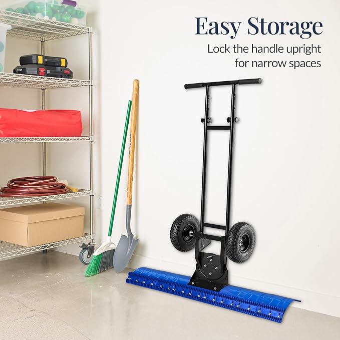 Best Choice Products 48in Heavy-Duty 2-Wheel Snow Pusher Hand Plow for Snow Removal w/Wheels, Adjustable Handle, Blade Angle - Blue