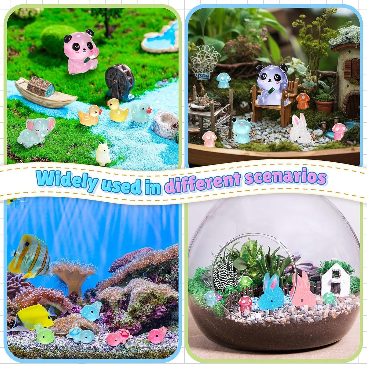 Luminous Mini Resin Animals - 138 Pcs Tiny Animals Mini Ducks Tortoise Rabbit Panda Mushroom Fruits Seashells Set Figurines Glow in The Dark Garden Miniatures Fairy Garden Accessories (138)
