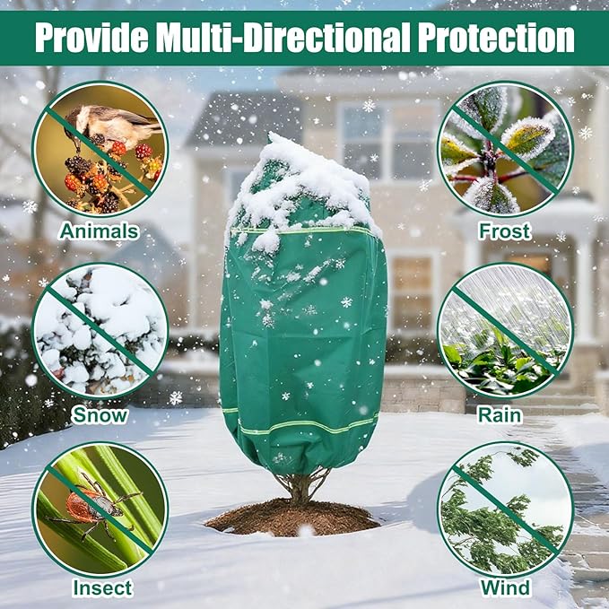 IC ICLOVER Plant Covers Freeze Protection for Winter, 4 Pack 47"x71" Frost Blankets for Outdoor Plants with Zipper Drawstring, Plant Freeze Protection Tree Cover Bags Cloth for Shrub Bush Fruit Potted