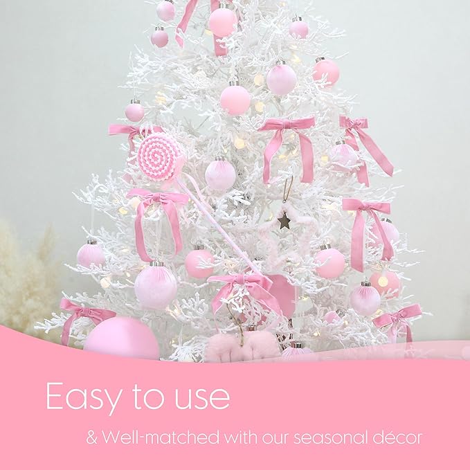 Sea Team 25-Pack Flocked Velvet Christmas Tree Ball Ornaments Set, Hanging Velour Baubles, Shatterproof Plastic Decorations for Xmas Tree, Wreath, Garland, 60mm/2.36 Inches, Pink