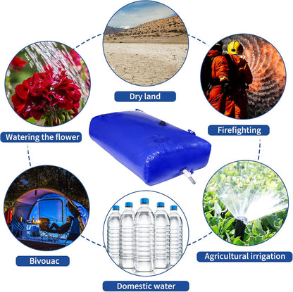 1400 L/370 Gal Water Bladder Tank, Foldable Portable Water Storage Container, Emergency Water Bag for RV, Truck Bed, Fire Prevention, Drought Resistance, Blue