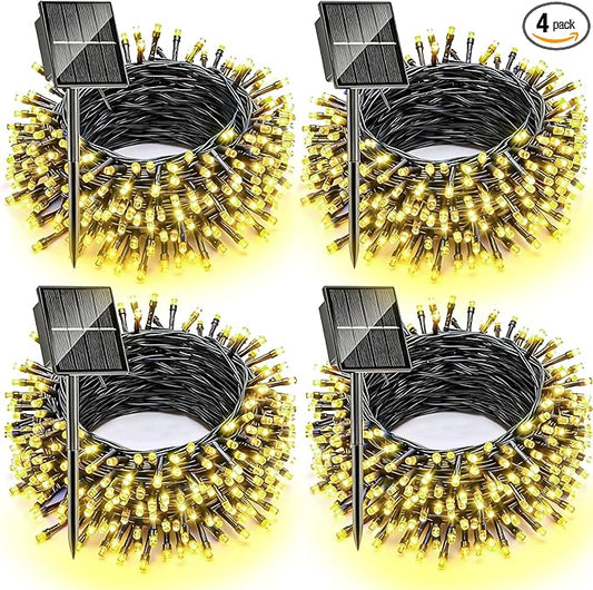 Solar Christmas Lights Outdoor, 4 Pack Solar Christmas Lights Outdoor Waterproof, 100 LED, 8 Modes Solar String Lights for Outside Christmas Decorations Patio Yard Tree Garden(Warm White)