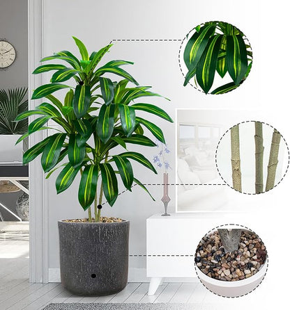 2 Pack Artificial Dracaena Tree-4FT Fake Plants with White Planter-Artificial Plants Indoor Floor Plant in Pot-Tropical Fake Yucca Potted Tree for Home Office Living Room Decor