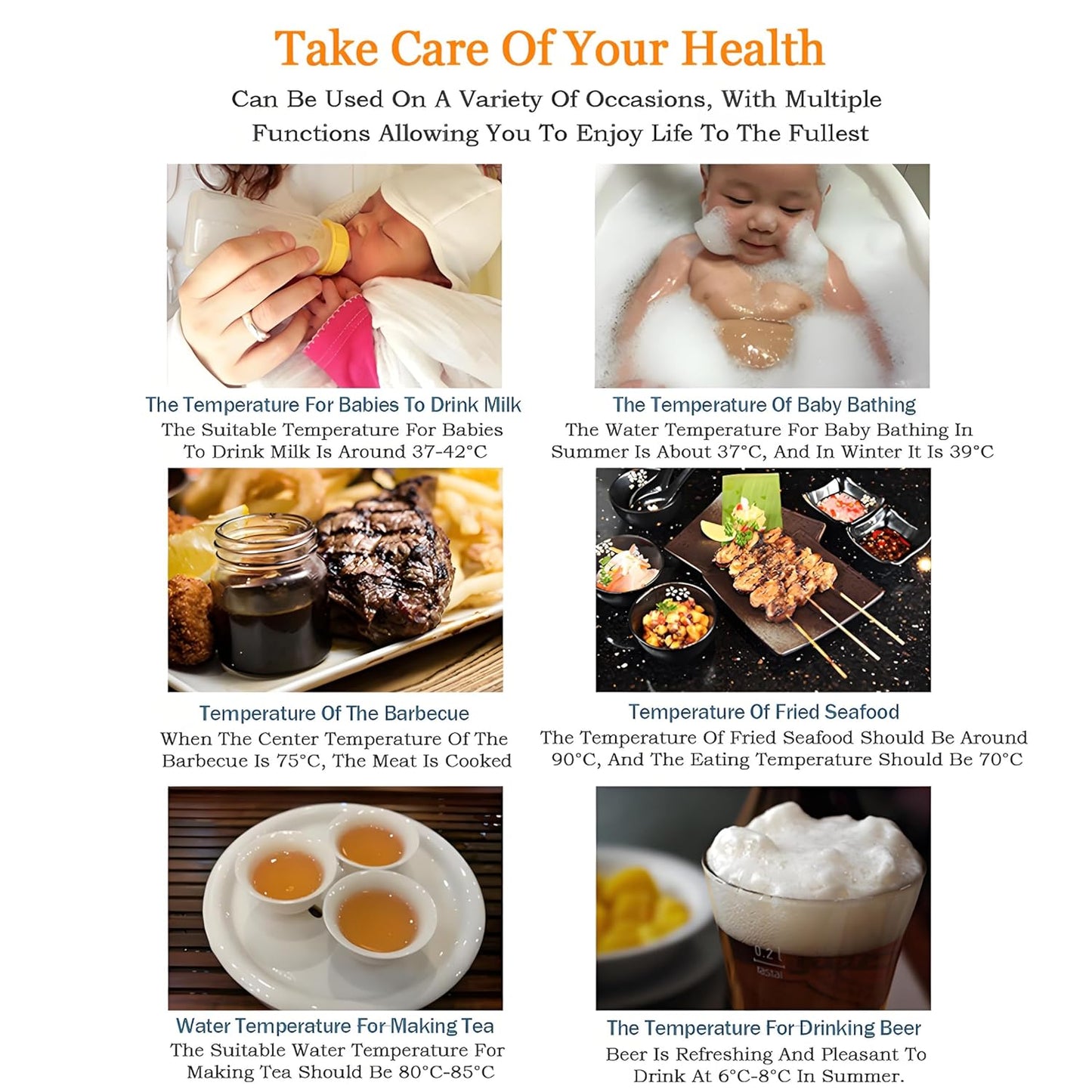 Meat Thermometer - Digital Food Thermometer for Cooking Kitchen - Automatic Calibration Pen Style Electronic Pocket Thermometer for Water Temperature, Barbecue (Yellow)