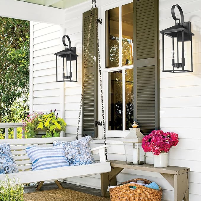 Large Outdoor Wall Lights Fixtures Wall Mount, 21.65" Large Outdoor Lanterns for Porch Light Fixture 2-Light, Modern Exterior Lighting Fixtures with Clear Glass for Outside Patio House