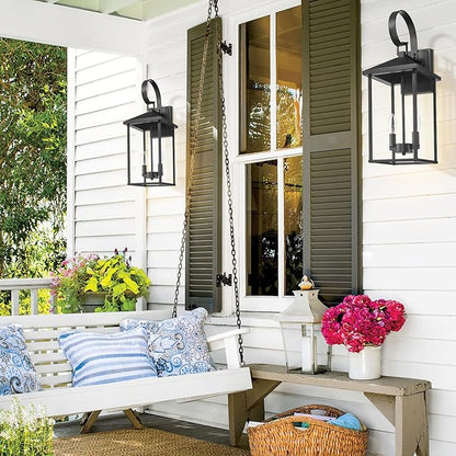 Large Outdoor Wall Lights Fixtures Wall Mount, 21.65" Large Outdoor Lanterns for Porch Light Fixture 2-Light, Modern Exterior Lighting Fixtures with Clear Glass for Outside Patio House