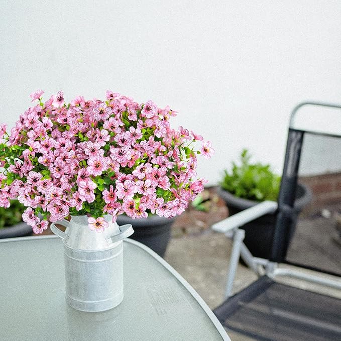 14 Bundles Fake Mums Fake Plants Artificial Mums for Outdoors Artificial Flowers for Yard Porch Home Garden Fall Indoor Outdoor Decor(Pink)