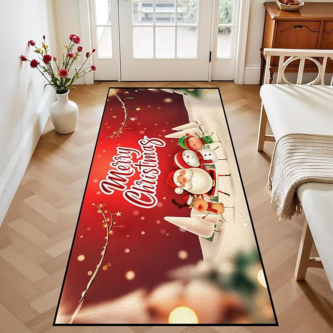 Christmas Rug, Snowman Rug, Xmas New Year Gift Door Mat for Bedroom Living Room Kitchen, Merry Christmas Indoor Floor Mats for Holiday Festive Decoration,79" X 39"
