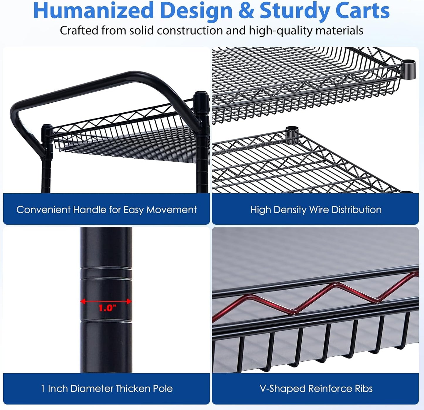 WDT 1350Lbs Capacity Heavy Duty Rolling Utility Cart, Large 3 Tier Rolling Carts with Wheels 24" Dx45 Wx39 H, NSF Commercial Grade Roll Metal Cart, Trolley Serving Cart for Garage, Kitchen, Warehouse