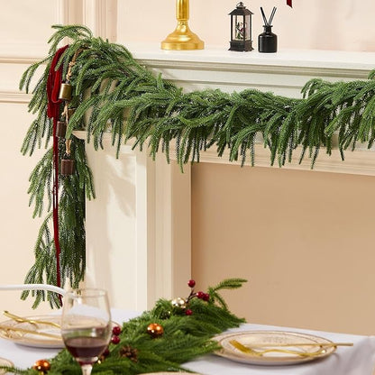 Faux Norfolk Pine Christmas Garland – Real Touch Greenery Artificial Cedar Christmas Garland for Fireplace Mantel, Staircase, Door Frame, Holiday Indoor Winter Décor (9FT-1Pack)