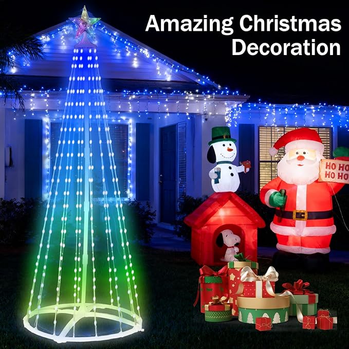 8FT Smart Christmas Cone Tree Lights, 2025 Waterproof Outdoor LED Christmas Tree with App & USB Control, Remote Timer, Music Sync, Prelit for Outside Porch Yard Xmas Decorations