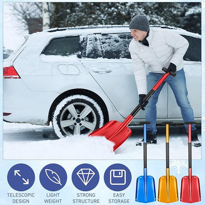 Gisafai 3 Pcs 34'' Detachable Emergency Snow Shovel for Car Aluminum Extendable Collapsible Snow Shovel Emergency Car Cleaning Equipment Suitable for Truck SUV Van Camp Outdoor (Red,Gold,Blue)