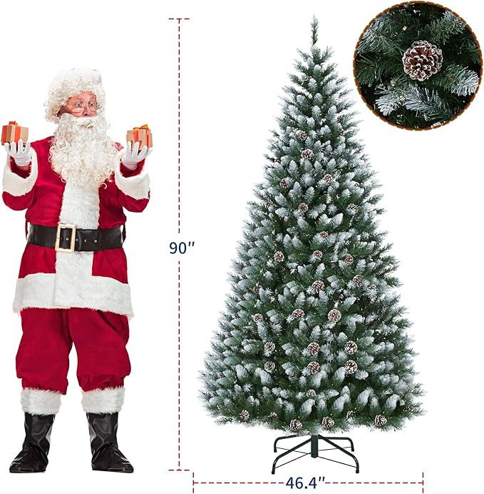 7.5FT Pre-Lit Artificial Christmas Tree with White Lights, PE & PVC Artificial Xmas Tree,Auto-Spread/Close Up Branches, Foldable Stand for Home, Office, Party Decoration for Xmas Holiday