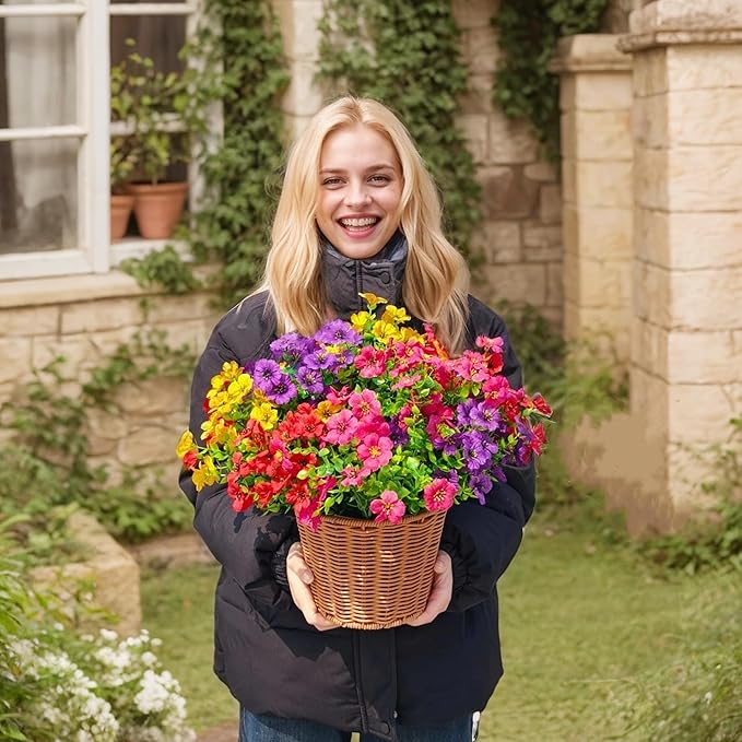 20 Bundles Artificial Flowers for Outdoors – UV Resistant Artificial Plants Outdoor, Realistic Silk Fake Flowers No Fade, for Porch, Garden, Patio, Planter