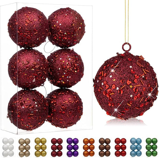 3.15" Large Christmas Balls Ornaments 6 Pcs Shatterproof Big Burgundy Red Christmas Ornaments for Xmas Tree Bulk Glitter Big Xmas Tree Ornament for Trees Halloween Holiday Wedding Party Decoration