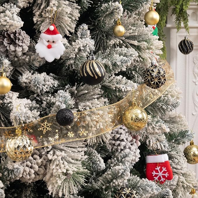 100ct Christmas Ball Ornaments Set, Black and Gold Shatterproof Hand-Painted Hanging Baubles Decoration Bulk for Xmas Tree, Wreath, Garland, Home Holiday Decor