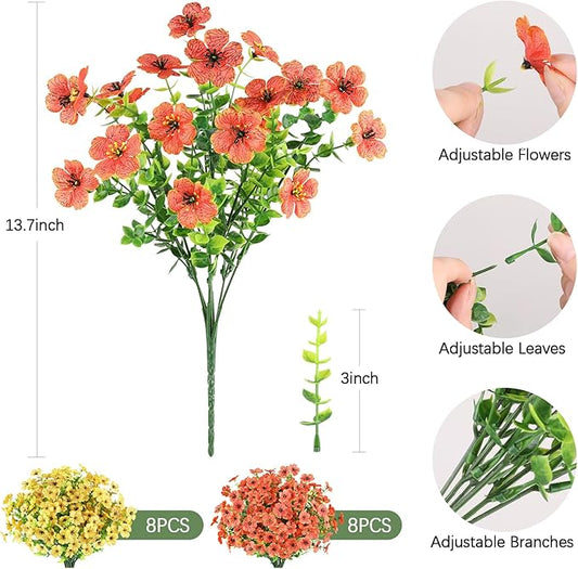 AmyHomie 16 Bundles Artificial Flowers for Outdoor Outside Summer Fall Decoration UV Resistant Faux Flowers No Fade Fake Plastic Plants Garden Porch Window Box Decorating