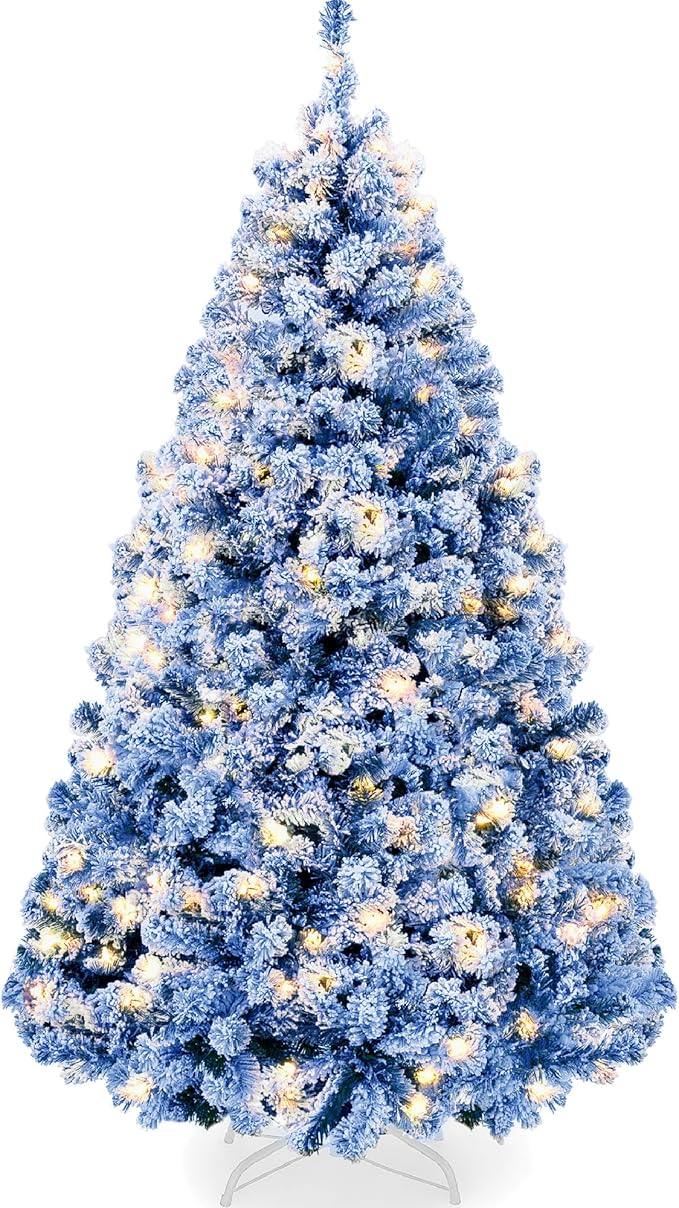 Best Choice Products Pre-Lit Blue Christmas Tree, 4.5ft Artificial Flocked Full Fir Tree, Holiday Decoration w/ 200 Lights, 400 Branch Tips