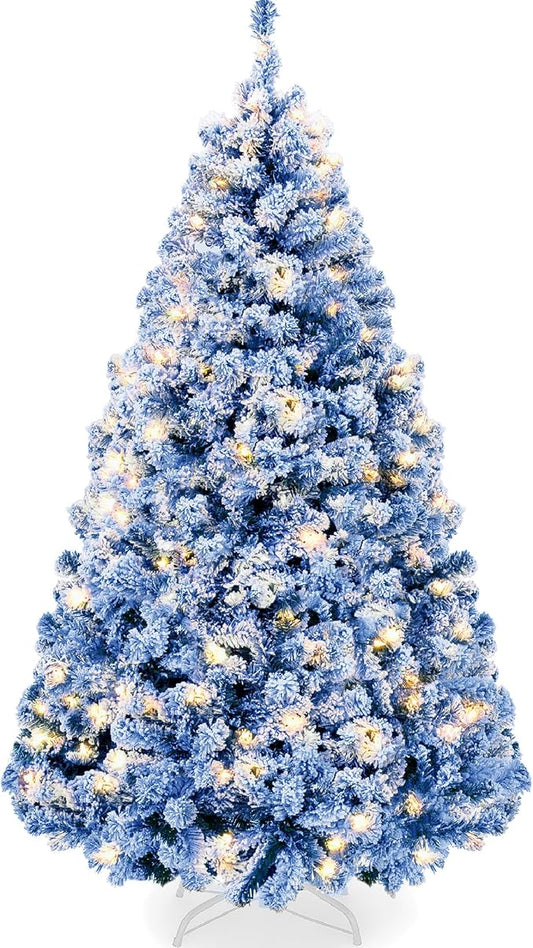Best Choice Products Pre-Lit Blue Christmas Tree, 4.5ft Artificial Flocked Full Fir Tree, Holiday Decoration w/ 200 Lights, 400 Branch Tips