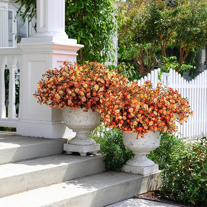 Artificial Daisy Flowers for Outdoor 16 Bundles Faux Daisy Flower UV Resistant No Fade Floral for Home Indoor Outside Garden Porch Window Box Balcony Yard Porch Fall Decor (Orange)