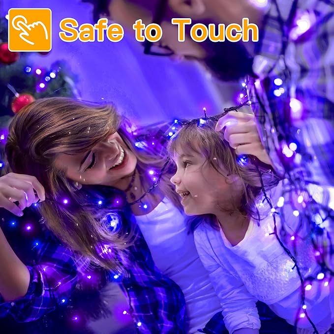 Ollny Halloween Lights 400LED 132FT, Remote Plug-in Blue & Purple Christmas Tree Lights with Timer and 8 Modes, Waterproof Outdoor/Indoor Decorations