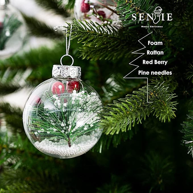 Christmas Ornaments Ball Set-Shatterproof Clear Plastic Decorative Baubles for Xmas Tree House Holiday Wedding Party Decoration,19Pcs (Pine Needle)