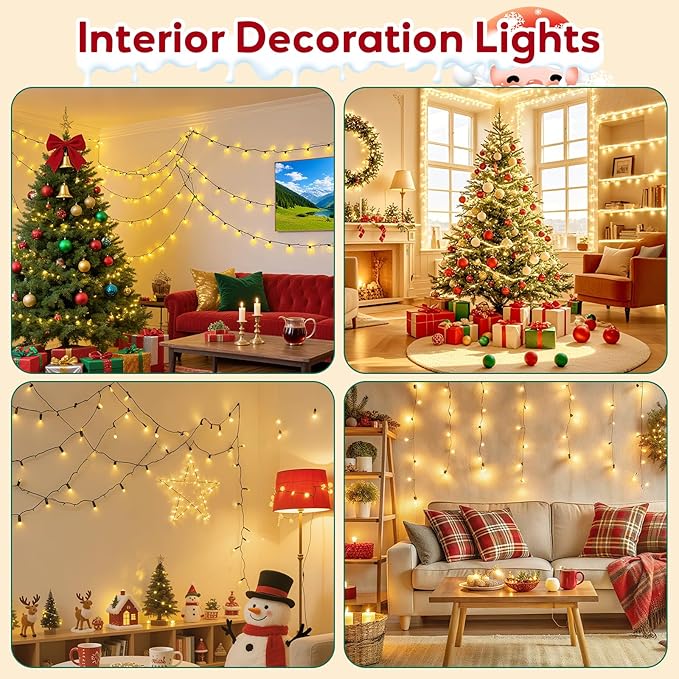 Hishine 164FT 1000LED Christmas Lights Outdoor String Lights Indoor 8 Modes Waterproof Plug in Christmas Tree Light for Holiday, Warm White