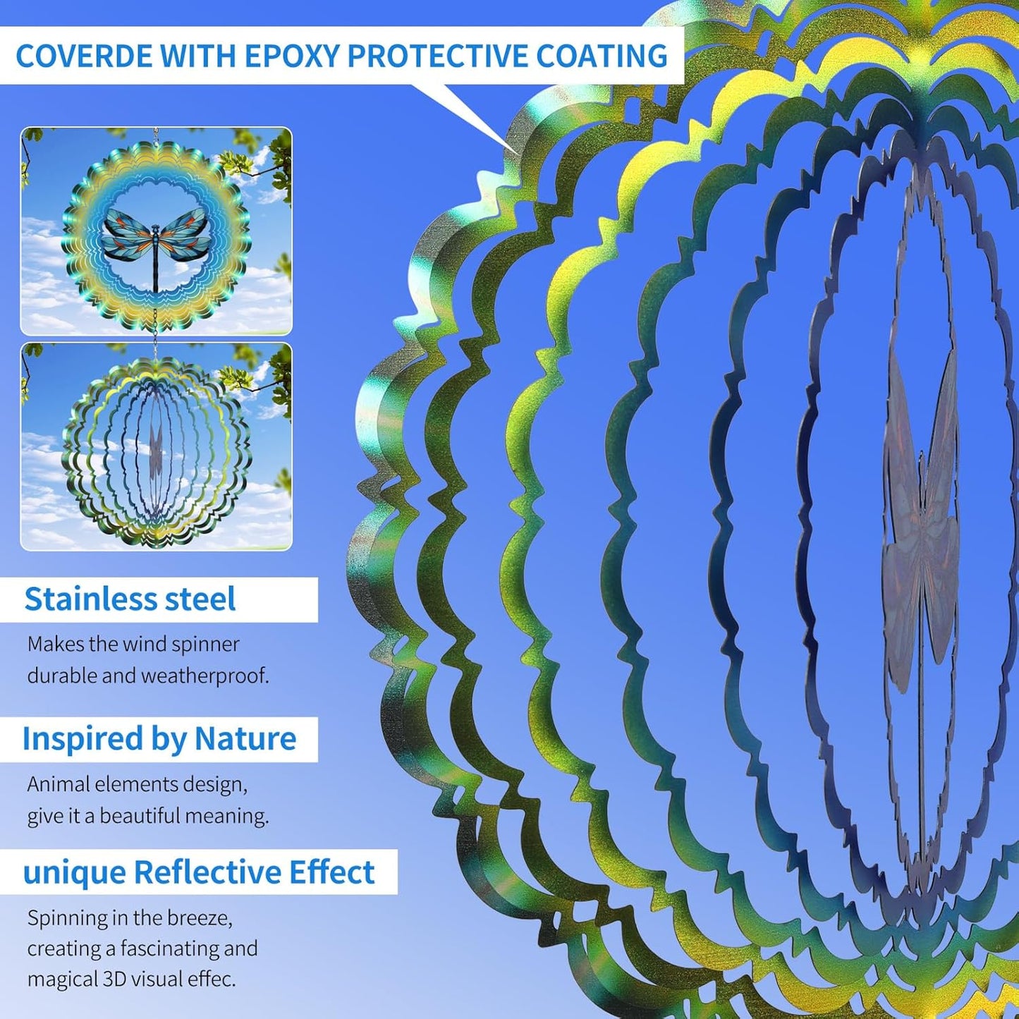 Wind Spinners Outdoor Dragonfly - Birthday Gifts for Women Mom Wife Grandma, Hanging Wind Sculptures Wind Spinners, 12 inch 3D Wind Spinner for Garden Decor for Outside, Garden, Patio, Yard, Outdoor