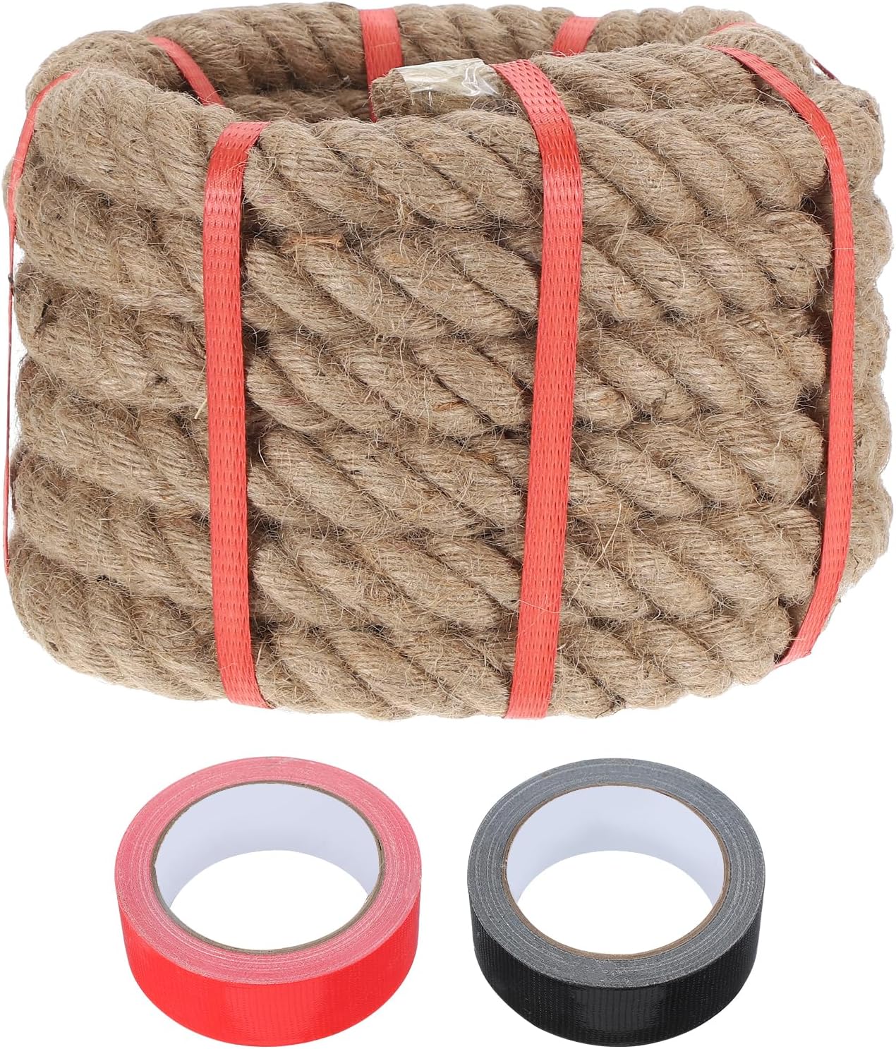 MECCANIXITY Jute Rope 1.2 Inch x 20ft, Thick Twine Rope Ropes Braided Jute Twine Natural Brown Burlap Cord String Heavy Twisted with Tapes for Decorative Crafts Railing Swing Tug of War