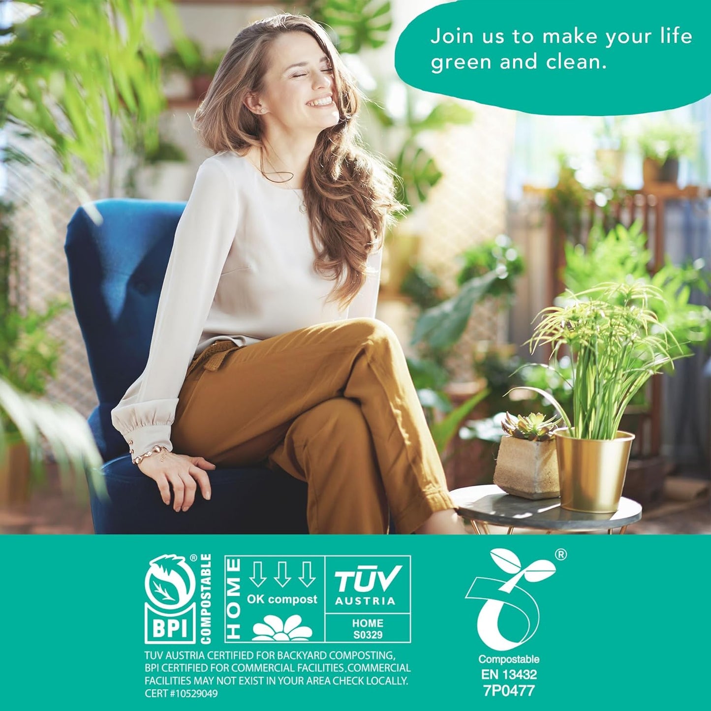 Compostable Trash Bags 13 Gallon, Drawstring Bin Bags, Heavy Duty Waste Bags, Extra Thick, Certified US BPI ASTM D6400, 49.2 Liter, 30 Counts