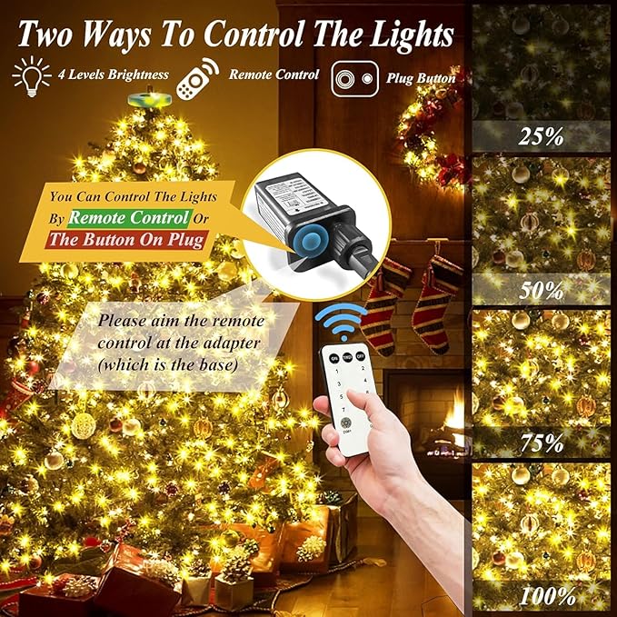 Aneeway 400 LED Christmas Tree Lights, 6.6FT x 16 String, Warm White, Indoor/Outdoor, LED, Remote Control, Memory & Timing Function