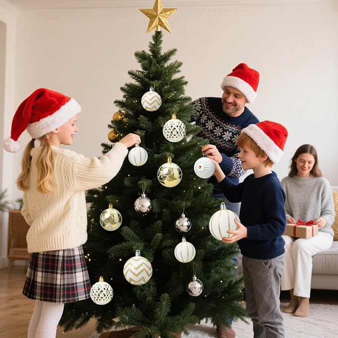 30-Pack Christmas Ball Ornaments for Tree,Shatterproof Plastic Holiday Baubles Set in Assorted Sizes and Finishes, Christmas Tree Decorations for Home, Office, Party, Indoor Outdoor Use