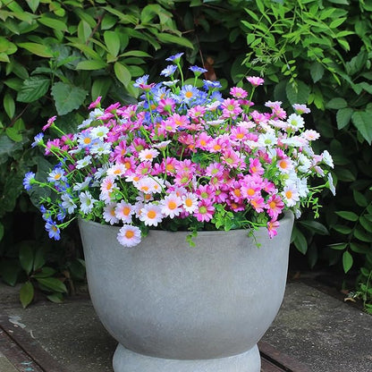 Artificial Flowers Outdoor 8 Bundles Red Fake Flowers Flores Artificiales Silk Daisies Eucalyptus Plants Fade Resistant Faux Wild Flower for Porch Patio Home Garden Pot (8 Bundles Red)