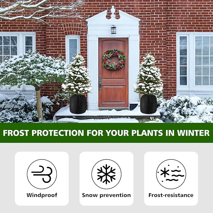 2 Pcs Plant Pot Covers for Winter Potted Plant Freeze Protection Cover Frost Jacket with Zipper Drawstring to Keep Outdoor Plants Flowers Shrubs Trees Warm (17.7" D x 19.7" H - Black)