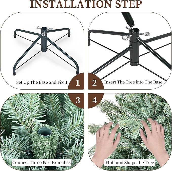 Prelit Artificial Christmas Tree 7ft, Blue Spruce Christmas Tree with 500 Led Lights, 1685 Branches, Metal Tree Stand for Home Office Mall Holiday Decorations