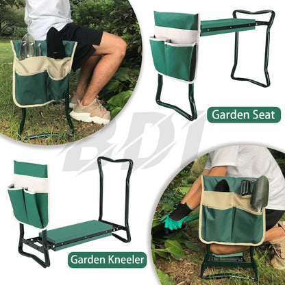 BDL Garden Kneeler Seat with Upgraded Thicken Kneeling Pad and 1 Large Tool Pouch, Foldable Stool 330lb Capacity-Protects Your Knees, Clothes from Dirt & Grass Stains