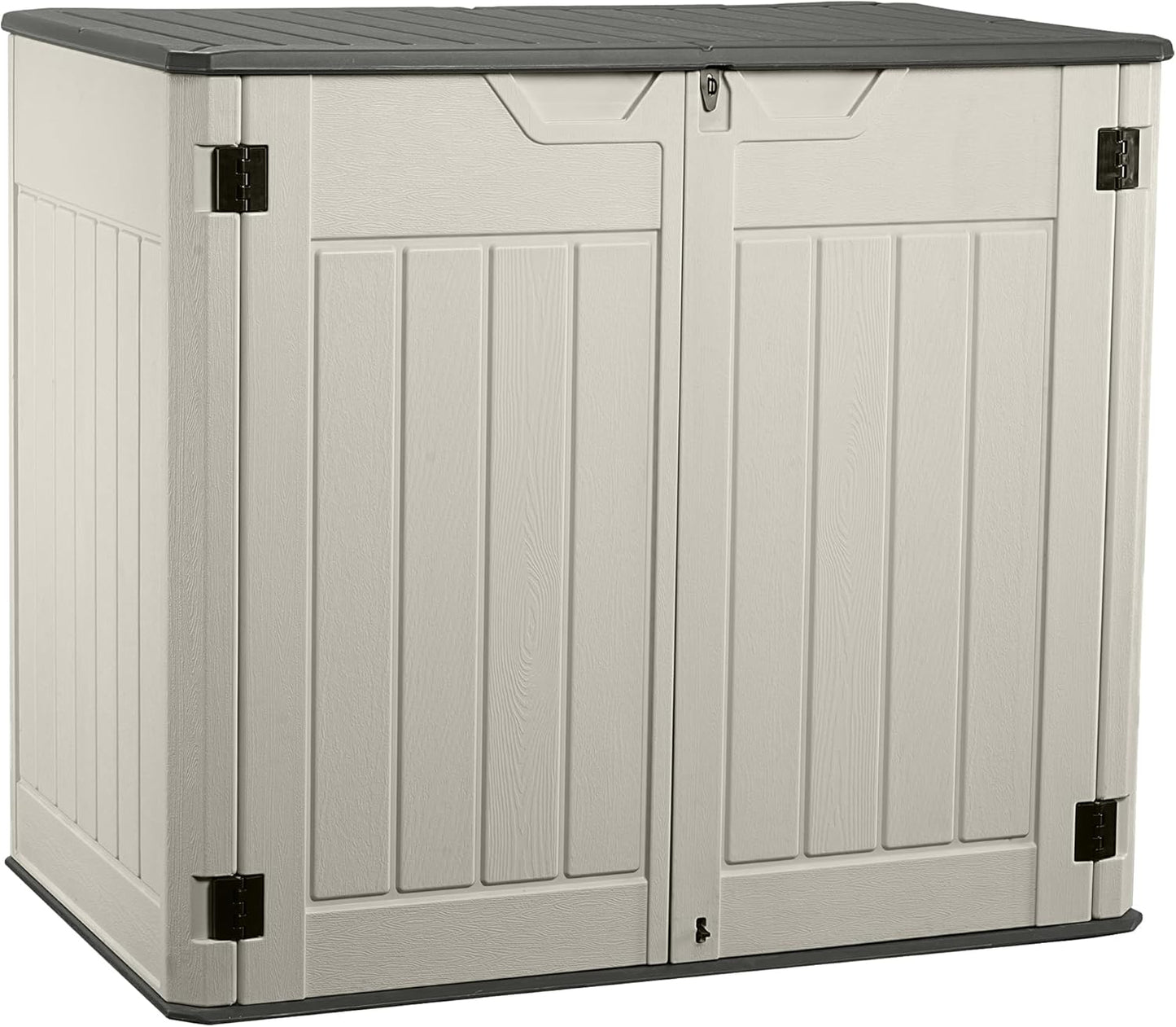 Horizontal Resin Storage Shed, 47 Cuft Garden Tool Sheds & Outdoor Storage, Outdoor Plastic Storage Cabinet Waterproof, 4.5 x 2.8 ft Backyard Outside Lawn Mower Storage Shed, Vanilla