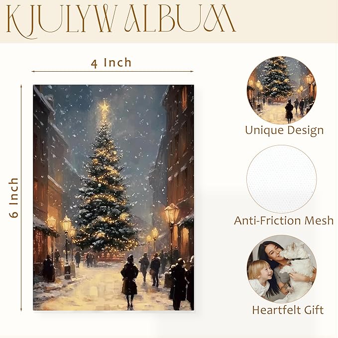 Christmas Photo Albums 4x6 inch Hold 36 Pictures, Winter Christmas Tree Festive Street Holiday Small Memory Photo Album Book for Baby Family Graduation Wedding Travel Vacation