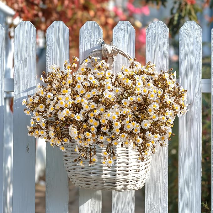 Artificial Daisy Flowers for Outdoor 16 Bundles Faux Daisy Flower UV Resistant No Fade Floral for Home Indoor Outside Garden Porch Window Box Balcony Yard Porch Decor (White)