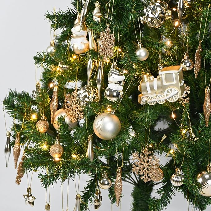 70 Pcs Christmas Ball Ornaments Set，Shatterproof Gold Ornaments for Xmas Tree，Christmas Ball Tree Hanging Ornaments for Christmas Decoration (Gold)